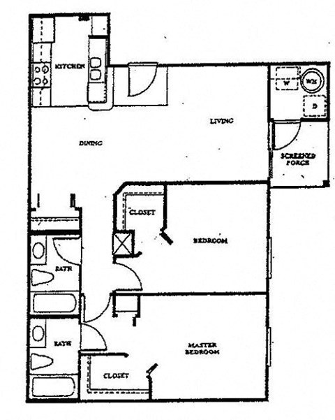 Floor plan for 2 beds, 2 baths, 1046 sqft